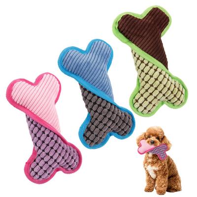 Plush Bone Dog Chew Toy Bite Resistant Squeaky Stuffed Bone Interactive Toy