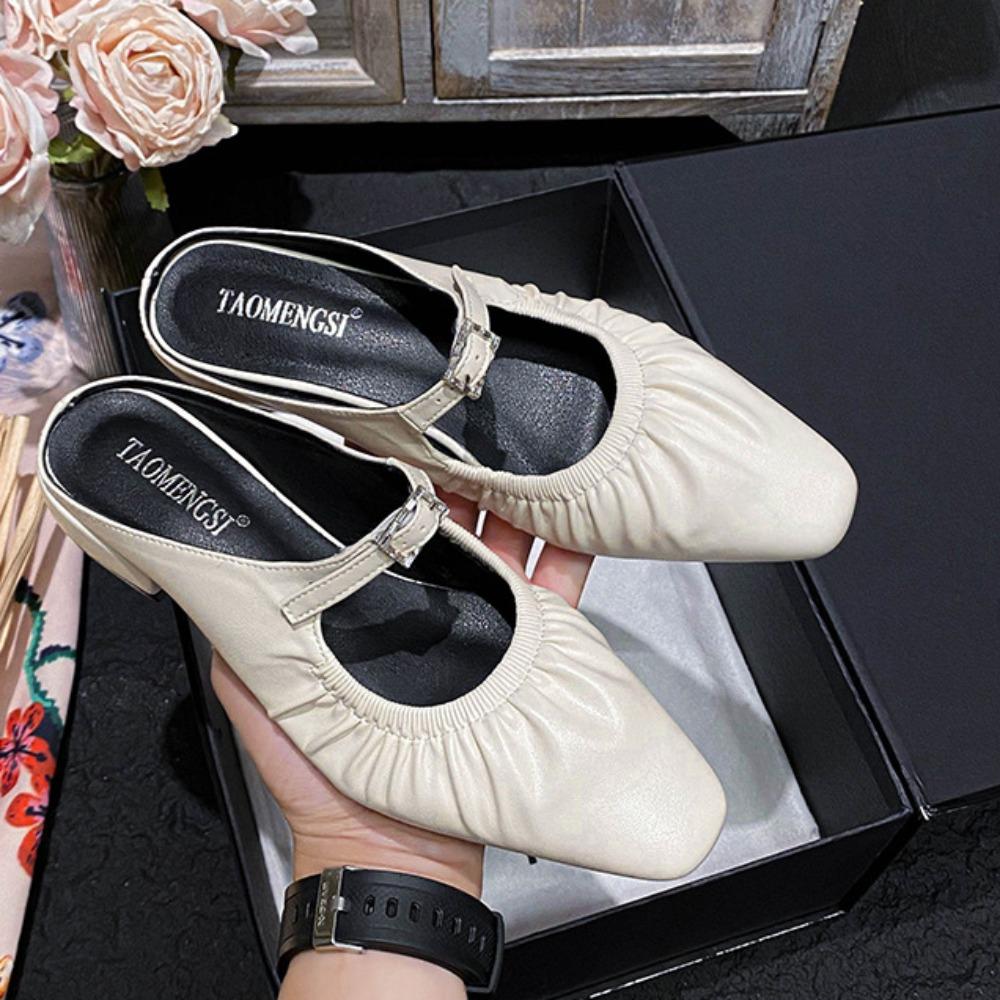 Fashion Women's Half Slippers Summer Outside Luxury Sandals Baotou Mary Zhen Thick Heel Buckle Muller Women's Shoes Slippers Women