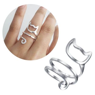 Anillos de ganchillo Creative Cat, anillos guía de hilo de metal, anillos abiertos hechos a mano, accesorio elegante y versátil para mujeres.