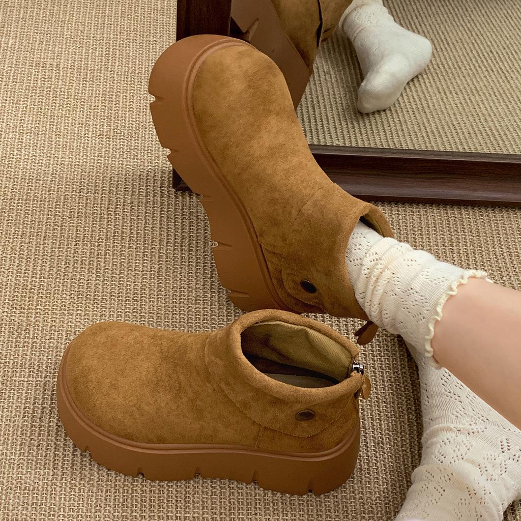 Vintage brown Maillard slim platform boots women's 2025 new autumn with skirt small height-increasing short boots