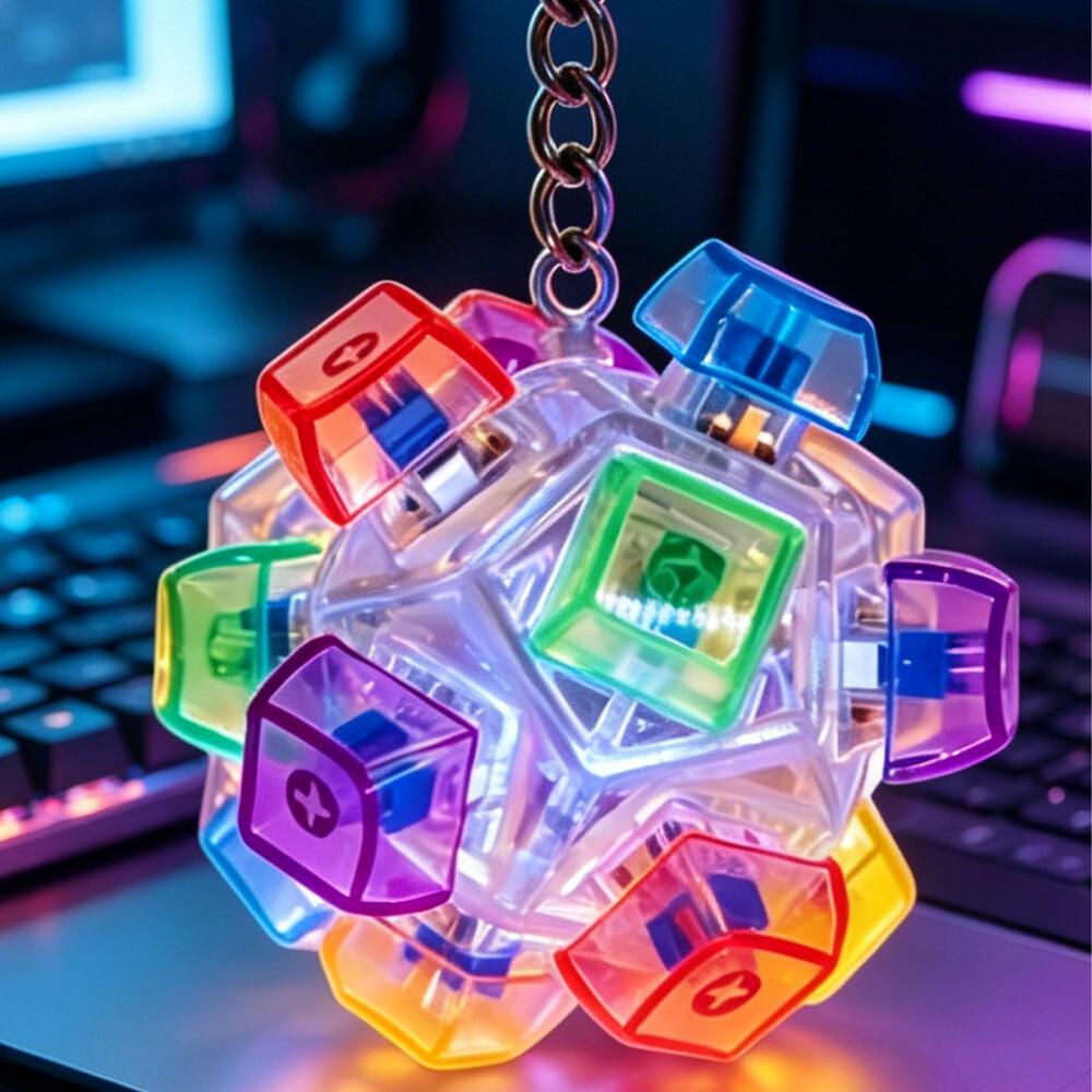 NEUER LED-Tastatur-Schlüsselanhänger Fidget Spielzeug Kristall Clicker Sensorisches Spielzeug zur Stressbewältigung Tastatur-Schlüsselanhänger Fidget Spielzeug für Erwachsene Kinder