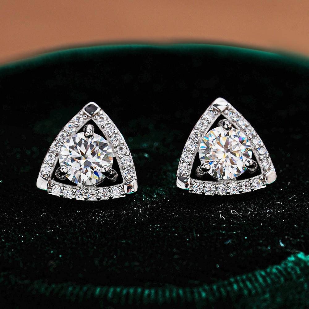Moissanite Geometric Triangle Stud Earrings in S925 Sterling Silver