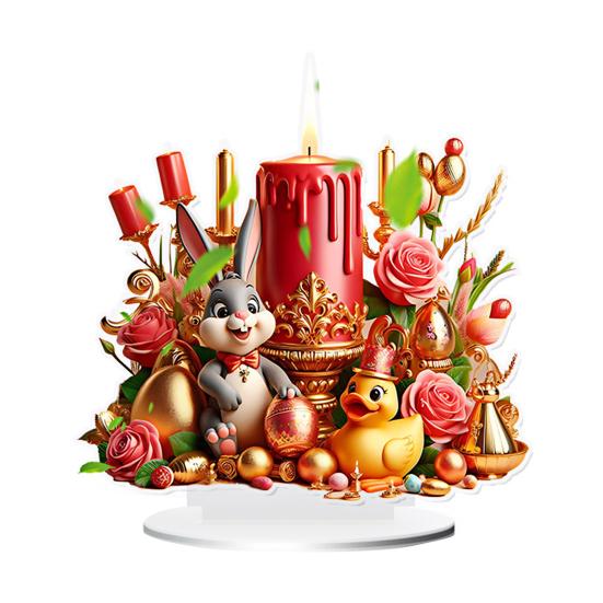 

Easter Candle Bunny Table Sign 2D Flat Acrylic Egg Flower Rabbit Decoration Home Living Room A