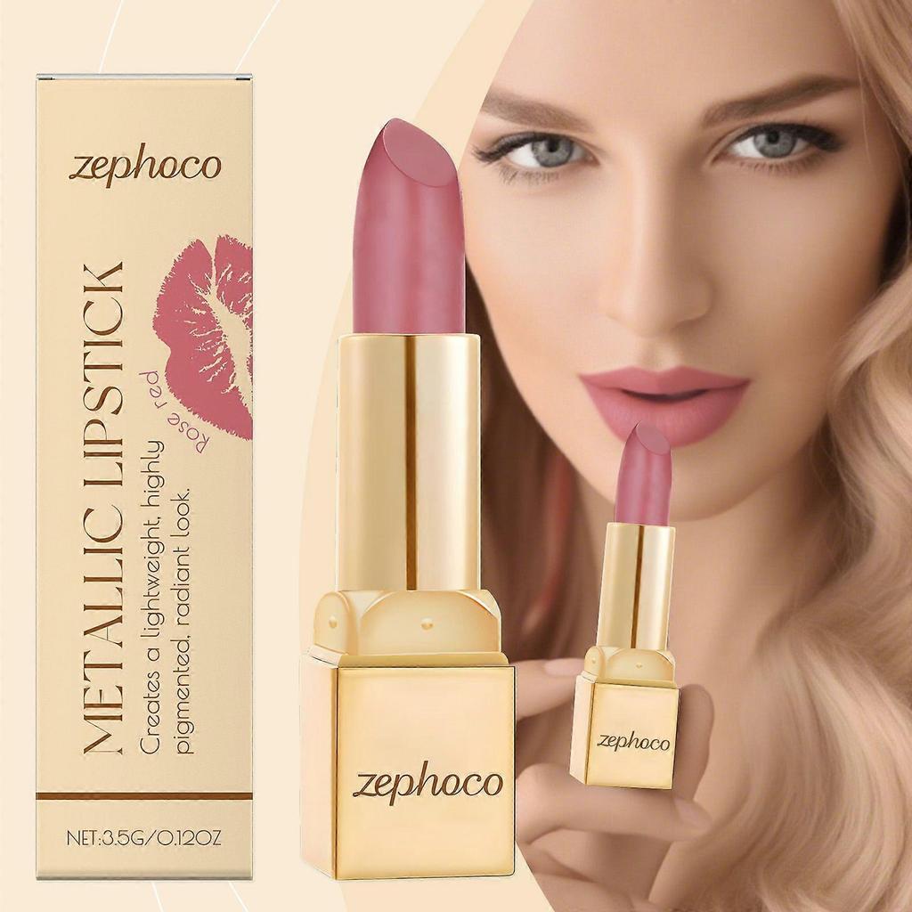 Zephoco Rose Red Metallic Cream Lipstick, Lightweight Texture, Moisturizing, Easy To Apply, Creates Glossy Lips