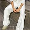 INCERUN Men's Elastic Waist Smooth Shiny Long Wide Legs Pants Trousers and White Semi-Sheer