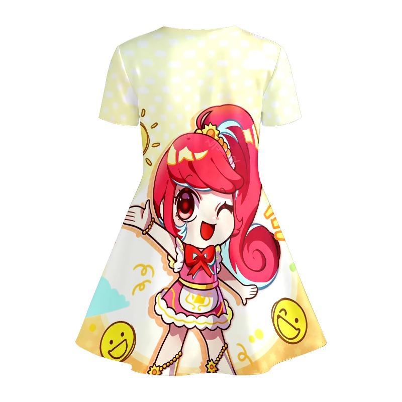 Little Girls 3 Styles Cute Anime Game Capybara Cartoon Print Round Neck Short Sleeve A-Line Kids Summer Flared Swing Dress