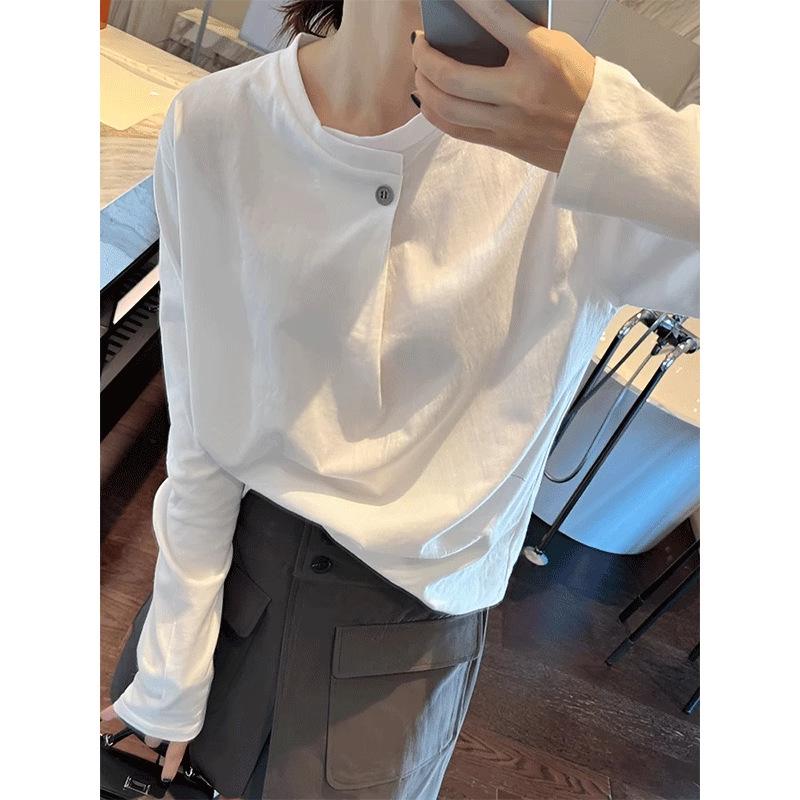 

Women s European Style Long-Sleeve White Cotton T-Shirt - Autumn Slimming Design 6430 S белый