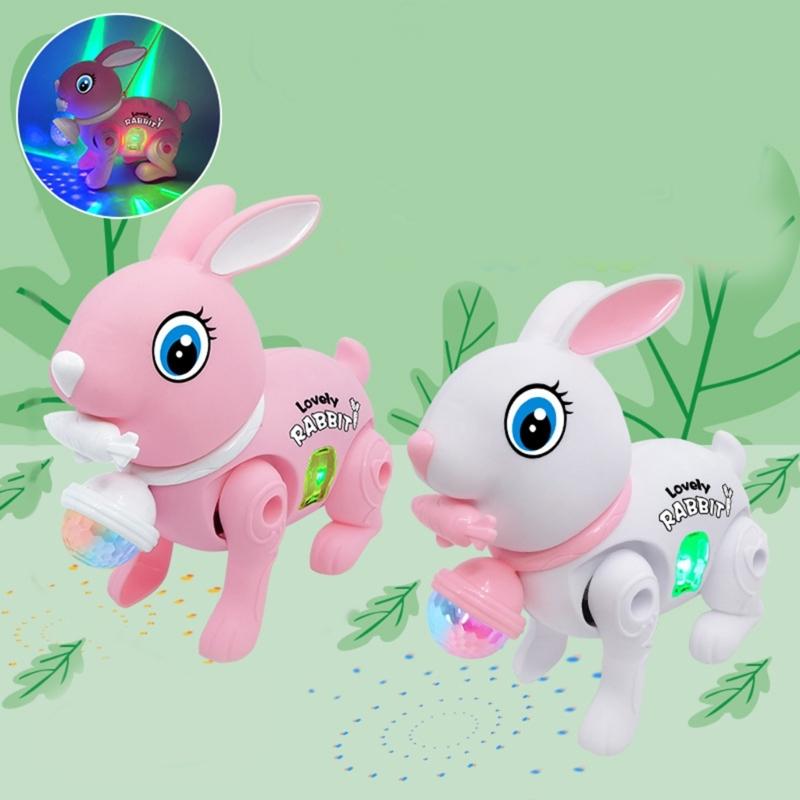 Light Up Miniature Rabbit Lovely Crawling Toy Classical Rabbit Figure for Christmas and New Year Musical Toy