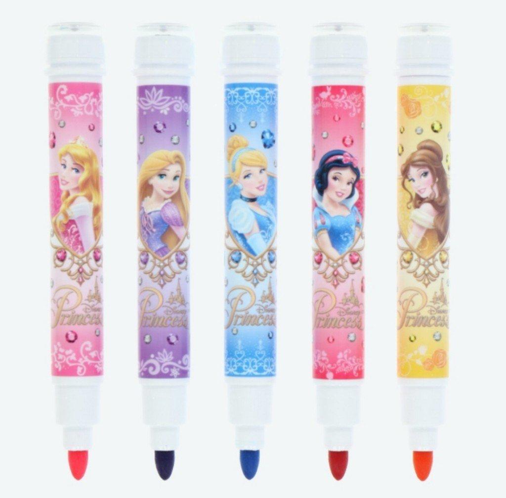 Disney Princess Color Pen Set with and Snow White Resort Stamps Belle, Ariel, Cinderella, Aurora, Rapunzel, [Disney Exclusive]