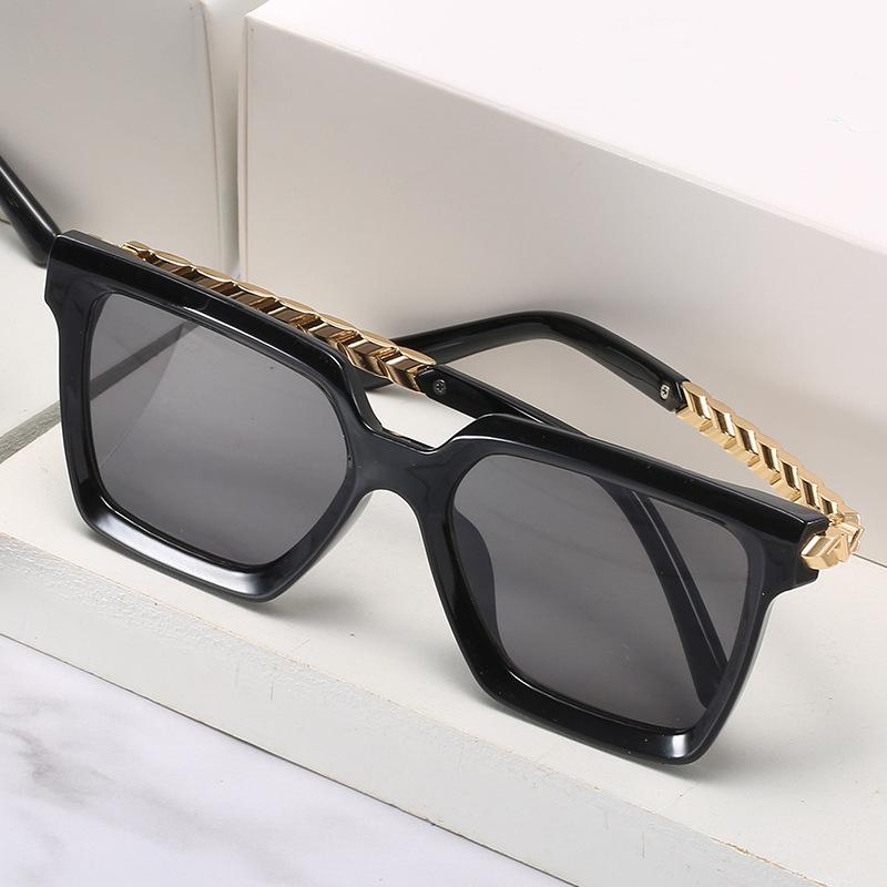 Spring And Summer Warm Color Generous Frame Glasses European And American Personalized Metal Square Sunglasses Women'S Versatile Multi-Color Glasses