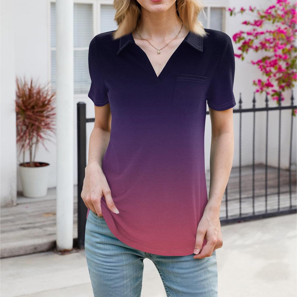 Womens Shirts Summer Business Casual Work Tops Short Sleeve Button Down Collared V Neck Blouse T-Shirt