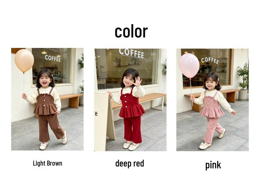 Koreanischer Strick-Zweiteiler für Mädchen: Frühlings-/Herbst-Oberteil- und Hosen-Set für kleine/mittlere Kinder