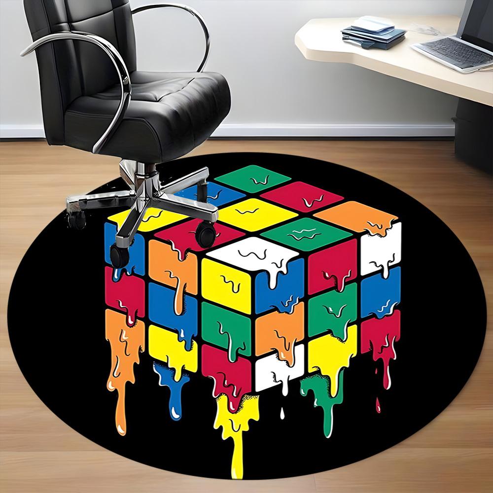1PC Melting Colors Rubik's Cube Office Round Area Rug,  Mat Suitable ForOffice, Under Office Chairs Bedroom Living Room Home Decor, Room Deco