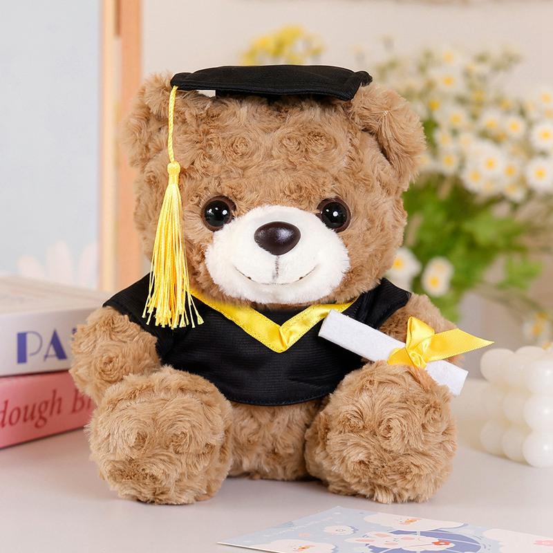 25cm Graduation Dr.Bear Plush Toy Cute Christmas Hat Teddy Bear Soft Doll Boys Girls Students Graduation Gift