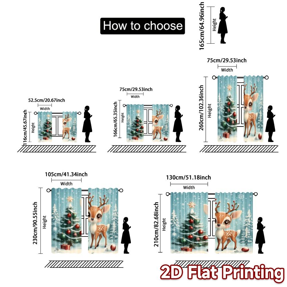 2pcs  Curtains Cute Reindeer Christmas Tree Snow Chic Fashionable Curtains Versatile Polyester Curtains Versatile All Suitable