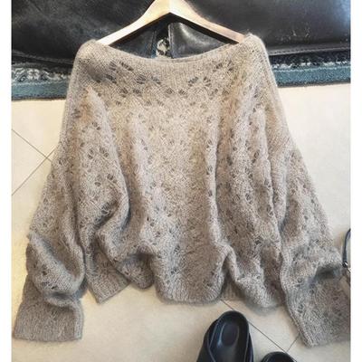 Suéter de Punto Calado de Lujo para Mujer Otoño Fino Suave y Acogedor Mohair Cachemira Punto Grueso