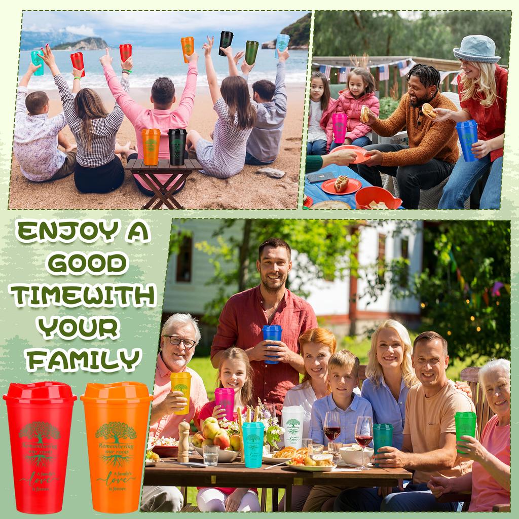24 Pcs Family Reunion Favors 16 Oz Coffee Plastic Cups Bulk With Family Tree Pattern Reusable Drinking Tumblers For Gathering Pa