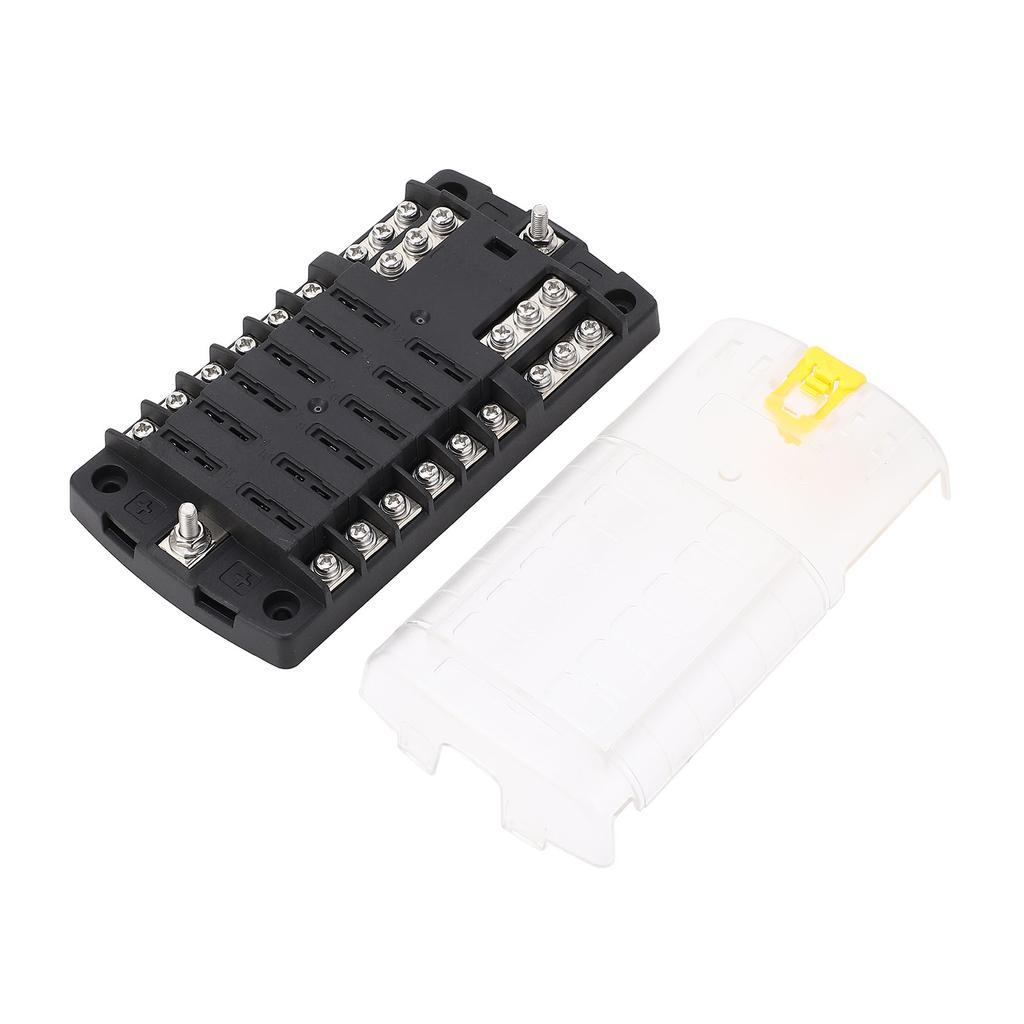 ST Blade Fuse Block 12 Circuit ATO Fuse Box with Ground Safety Lock Buckle 5A 10A 15A 20A Fuses 32V