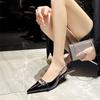Niche fashion design sense one-word buckle bag head single shoes rear tripple rivets black high heels summer and autumn new models