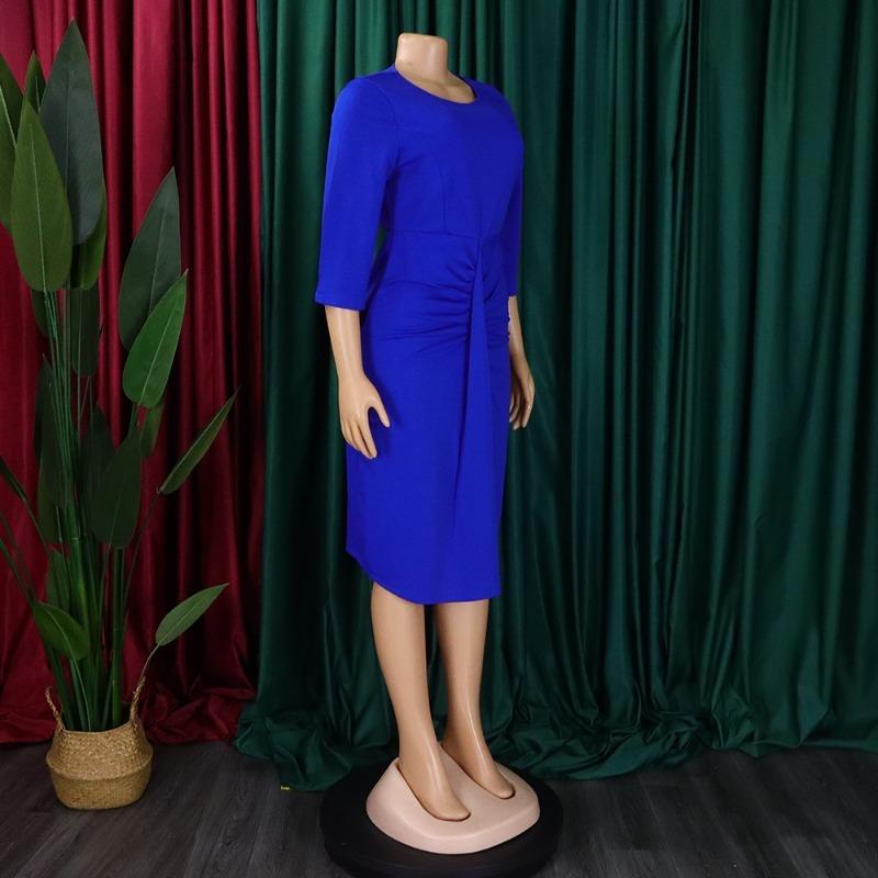 Women Elegant Office Commuting Half Sleeve High Waist Bodycon Large Size Midi Dress