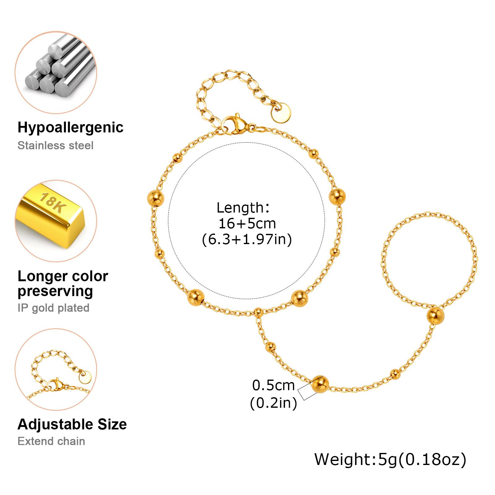 

Stainless Steel Bead Hand Chain Bracelet For Women, Trendy Ring Bracelet Hand Chain Body Jewelry