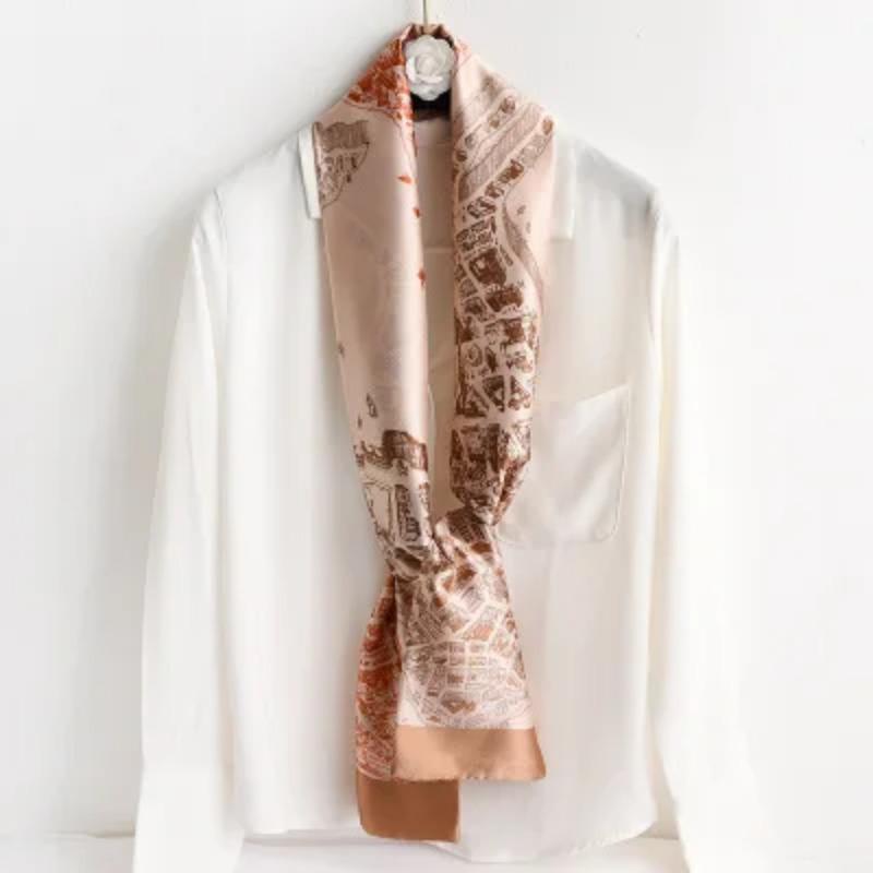 Hijab Real Long Silk Women Print Elegant Neck Scarves Hair Head Ribbon Tie Bag Handle Decoration Foulard Collar Kerchief