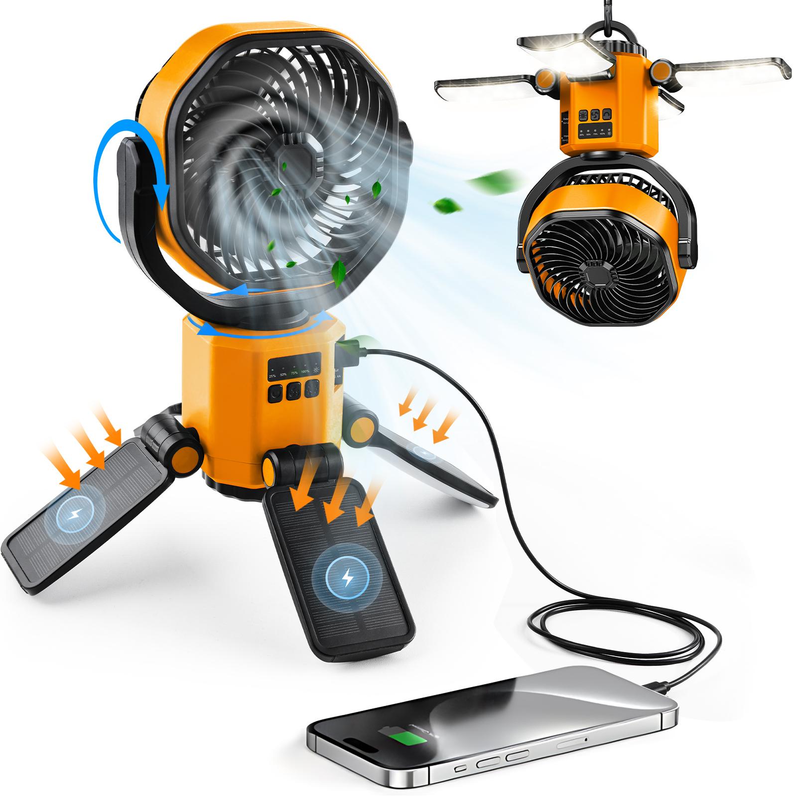 

Eary Solar Powered Fan 6000mAh Battery Operated 4 Speed Wind With Led Light Outdoor Tent Fans for Camping Essentials Accessories