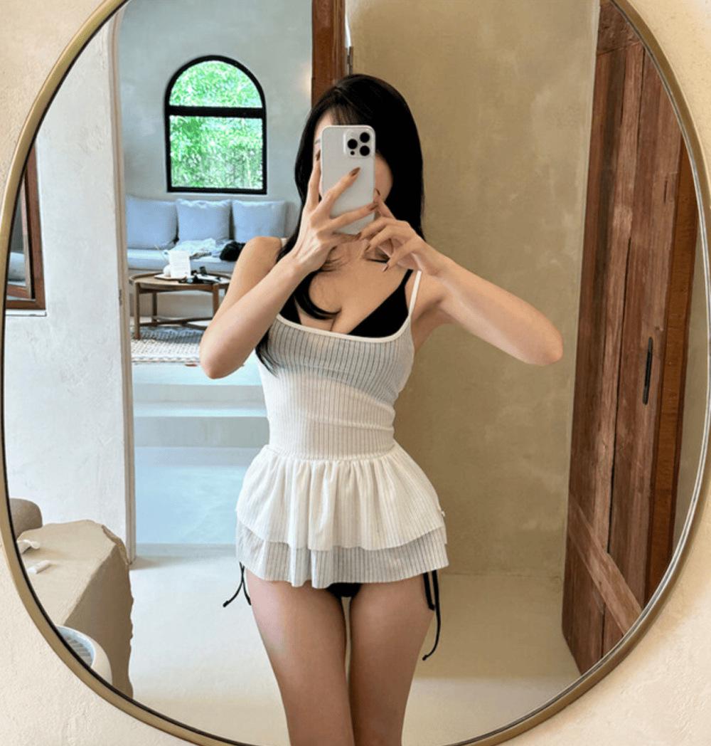 

Высококачественный ретро минималистичный купальник бикини на завязках из волнистой ткани - Сексуальный купальник-трикини для горячей девушки M белый