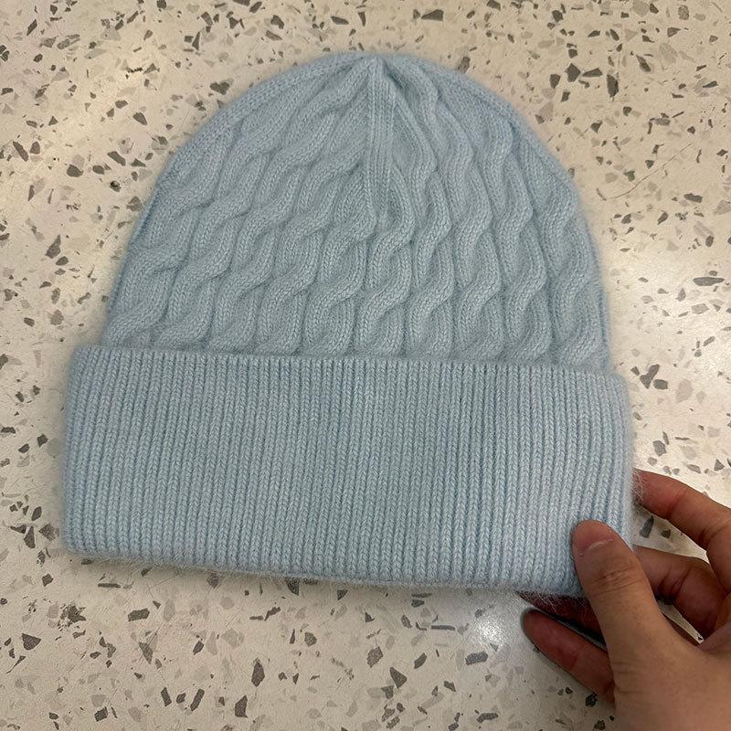 Rabbit fur women's twisted wool hat autumn and winter windproof and warm bald hat outdoor casual pullover hat