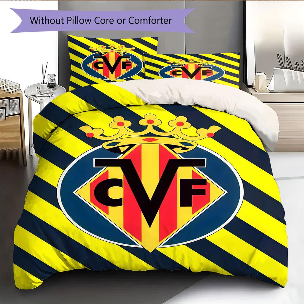 Juego de Colcha y Funda de Almohada con Logo del Villarreal CF Decoración del Hogar Regalo de Cumpleaños (1 * funda nórdica + 2 * fundas de almohada, sin núcleo)