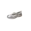 Fashion Silver Mary Jane Women's 2024 New Fashion Bow Belt Buckle Casual Shoes Soft Leather Flat Shoes
