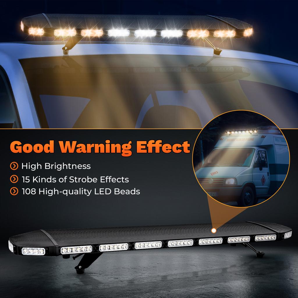 108LED Strobe Light Bar, 15 Mode IP66 Waterproof Warning Beacon for Emergency Truck Snow Plow Tow Vehicle