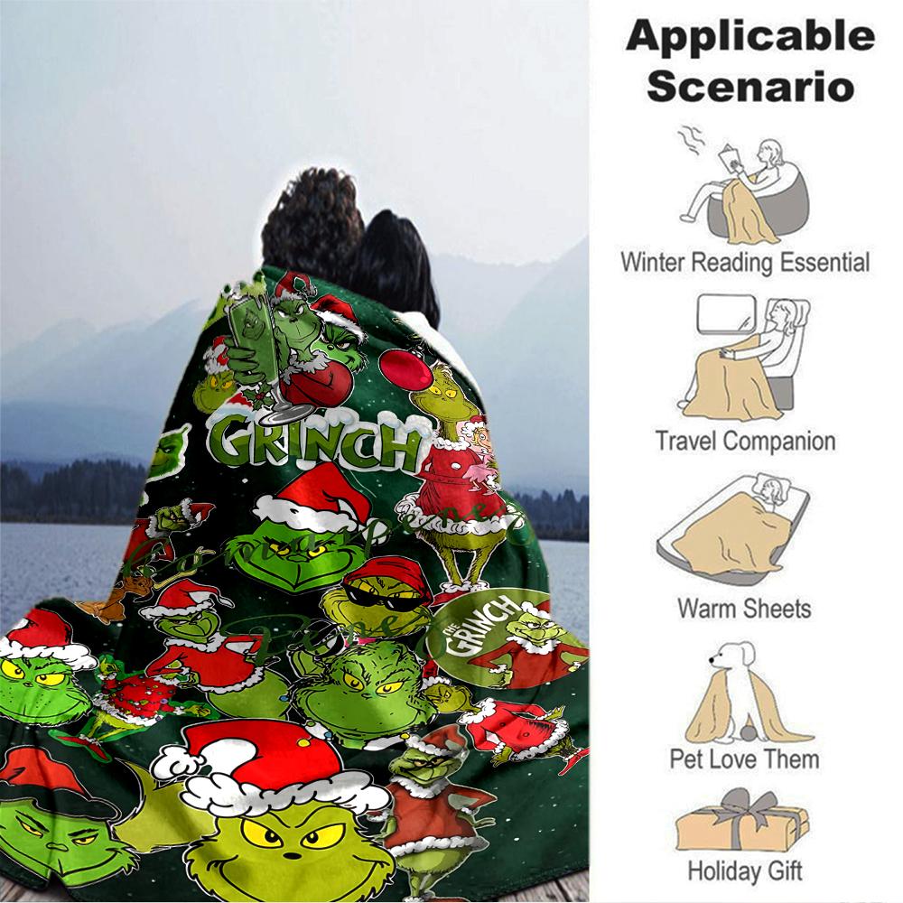 Grinch Christmas Party Blanket Soft Throw Blanket For Home Bedroom Bed Sofa Travel Office Solid Christmas Blanket