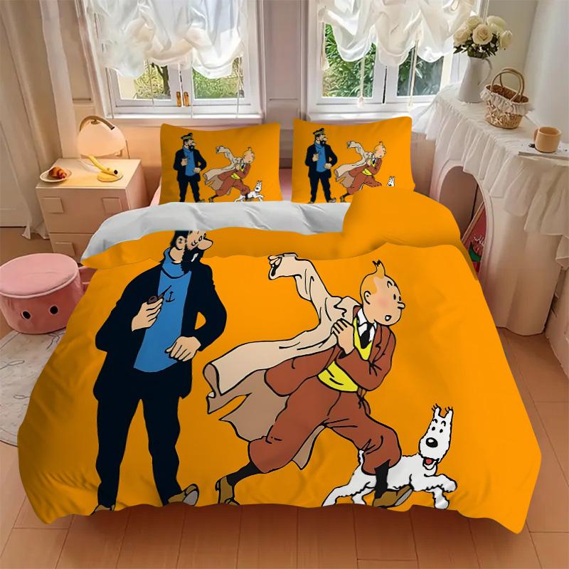 Tintin'S Adventures Orange Land Print 3Pcs Bedding Setduvet Cover With 2 Bedropillowcase Home Birthday Gift