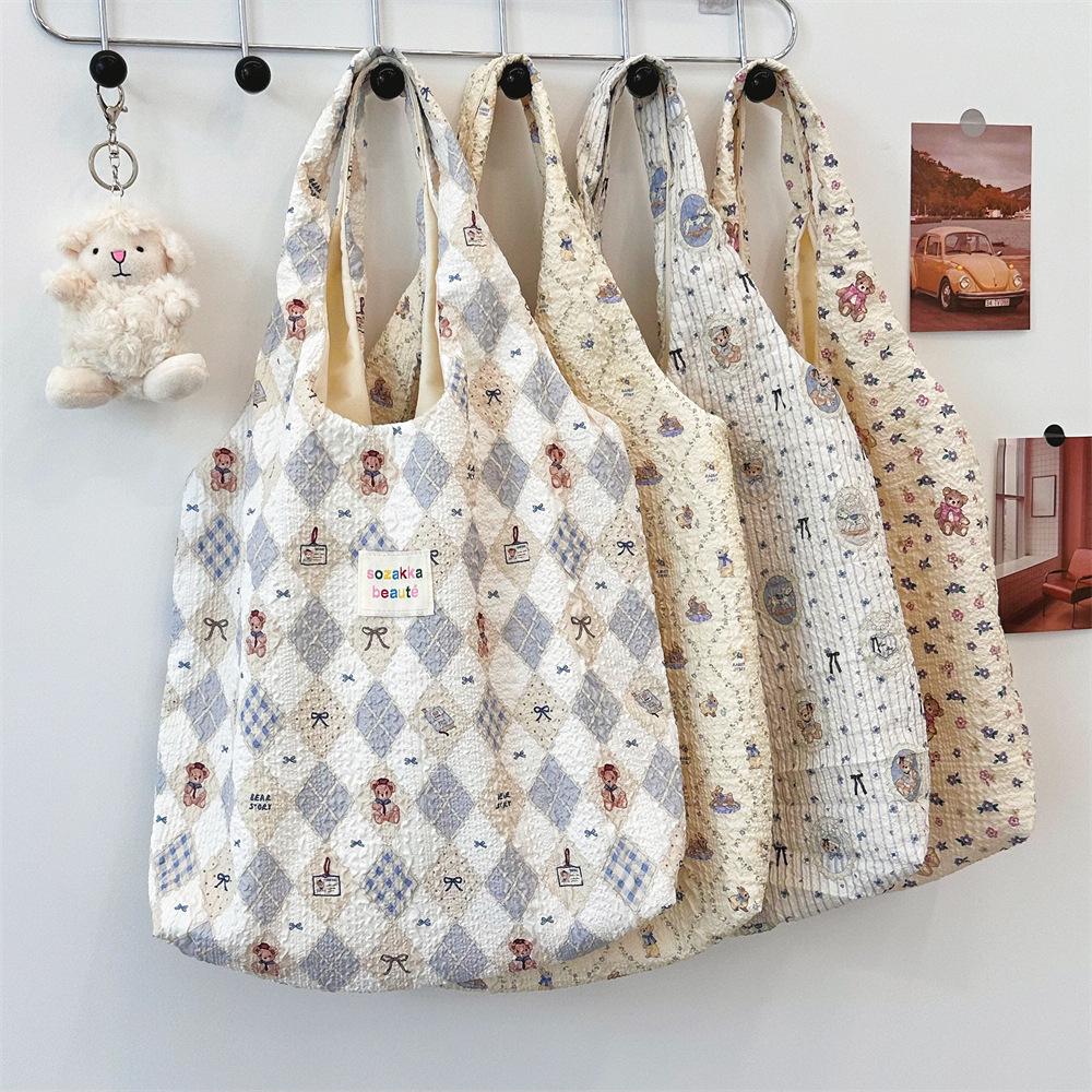 Korean Summer Embossed Canvas Tote Bag - Large Capacity, Niche Design, Shoulder and Underarm Style