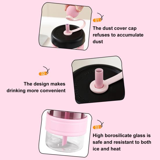 Szklana butelka na wodę ze słomką, infuzer na owoce, szczelny kubek o pojemności 500 ml, słoik do picia, kubek do lodu z tacką na lód