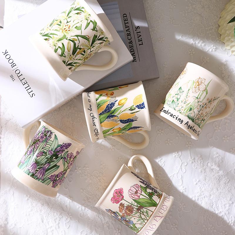 Fioletowy Dzwonek Retro Filiżanka Ceramiczna Kubek Domowy Kubek do Wody Kwiat Ślub Para Urodzinowy Prezent Pamiątka