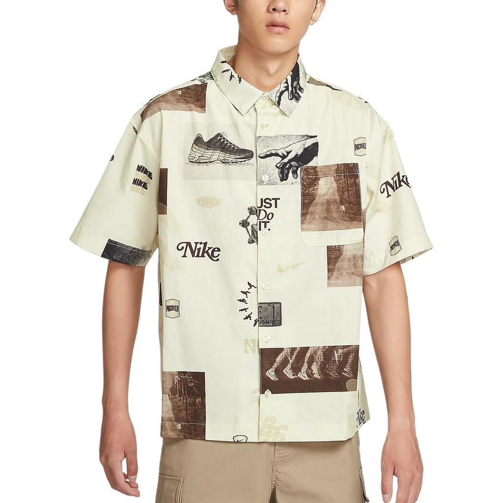 Nike Sportswear Woven Button Print Pattern Polo Shirt Men Shirts Coconut-Milk HM4453113