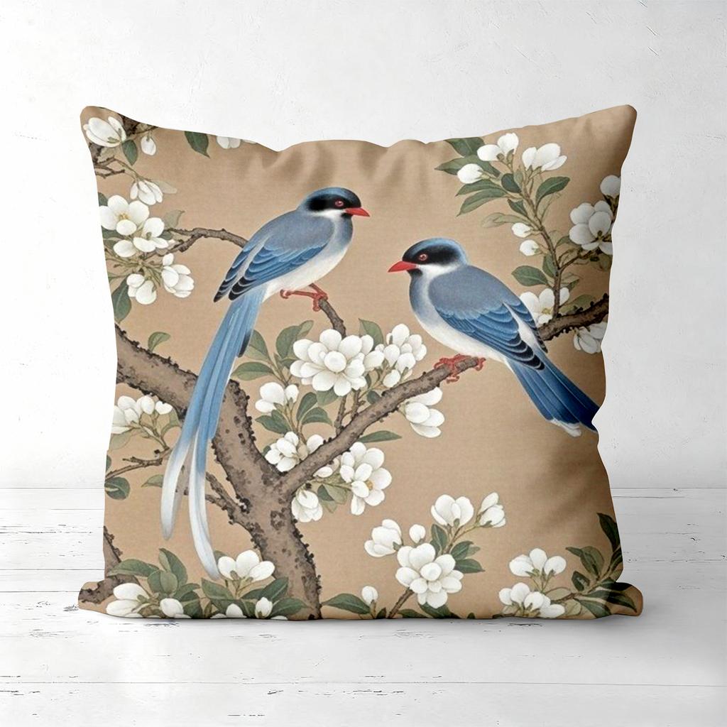 Birds and Blossoms Pattern Decorative Throw Pillow Polyester pillowcase, sofa decorative cushion cov Headboard Pillow