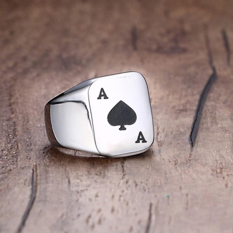 Poker Spades A Ring for Men Boys,Stainless Steel Stamp Ring Chunky Ring,Poker Enthusiast Jewelry Gifts