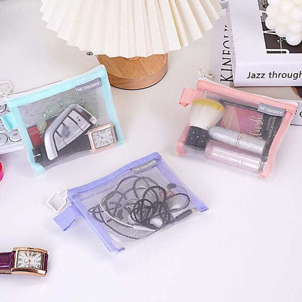 Lipstick Cosmetic Bag Clear Mesh Bag Change Storage Bag Fresh Color Card Bag Mini Coin Purse  Girl