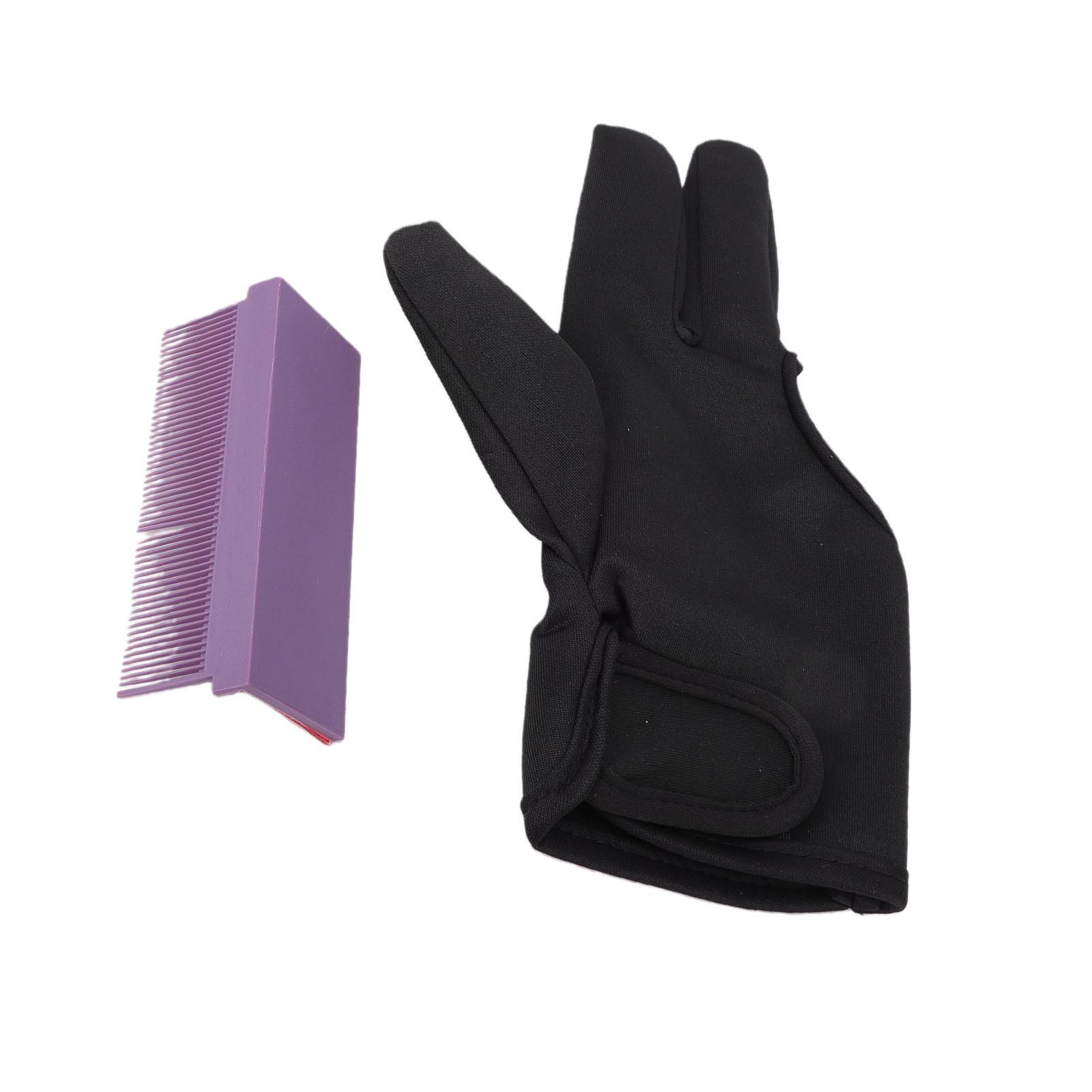 3 Finger Barber Glove Heat Resistance Gloves Nylon Carbon Fibers with Flat Iron Comb Attachment for Hair Styling Black