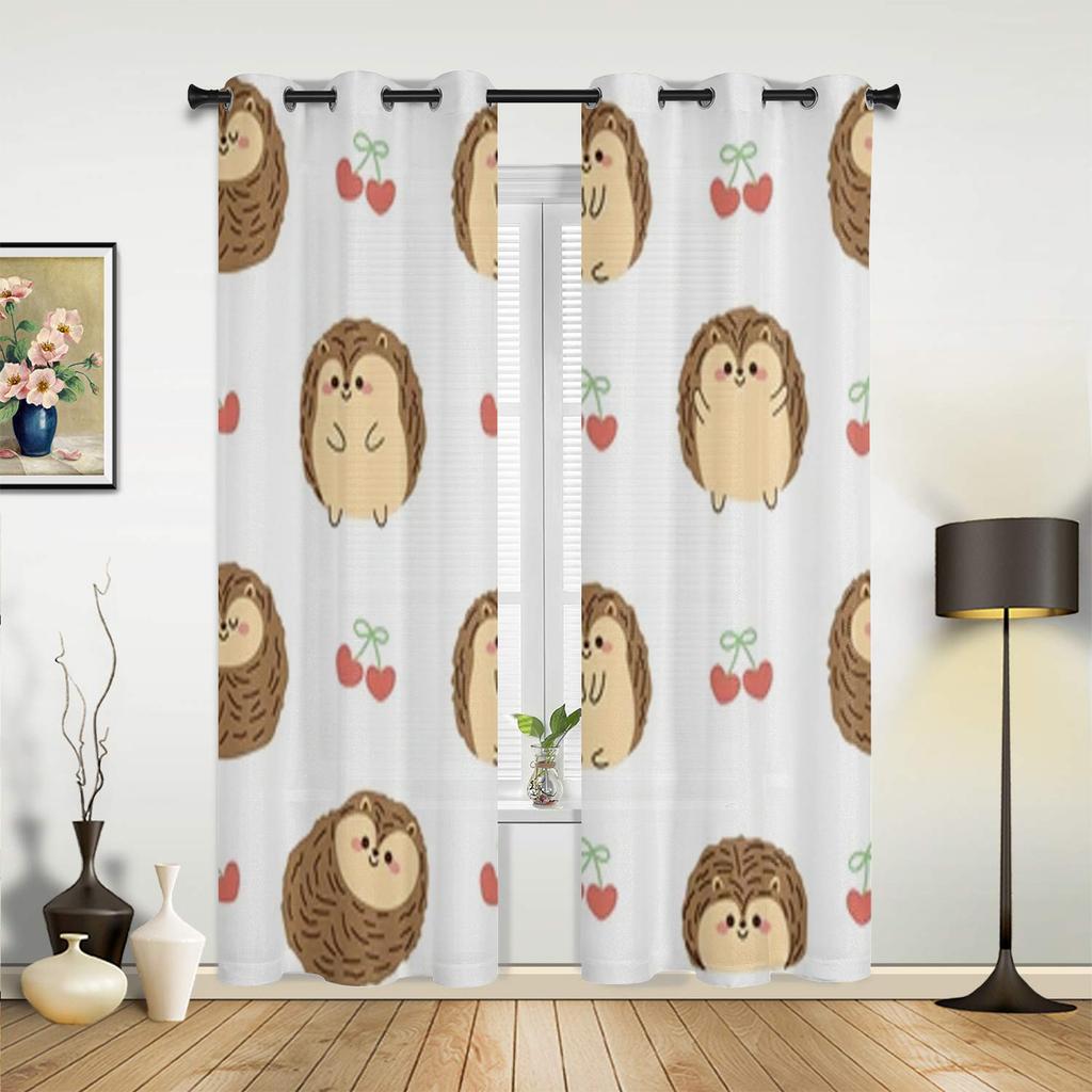 Cute Hedgehog With Heart Window Curtains For Living Room Luxury Bedroom Decor Drapes Kitchen Window Treatments Curtains