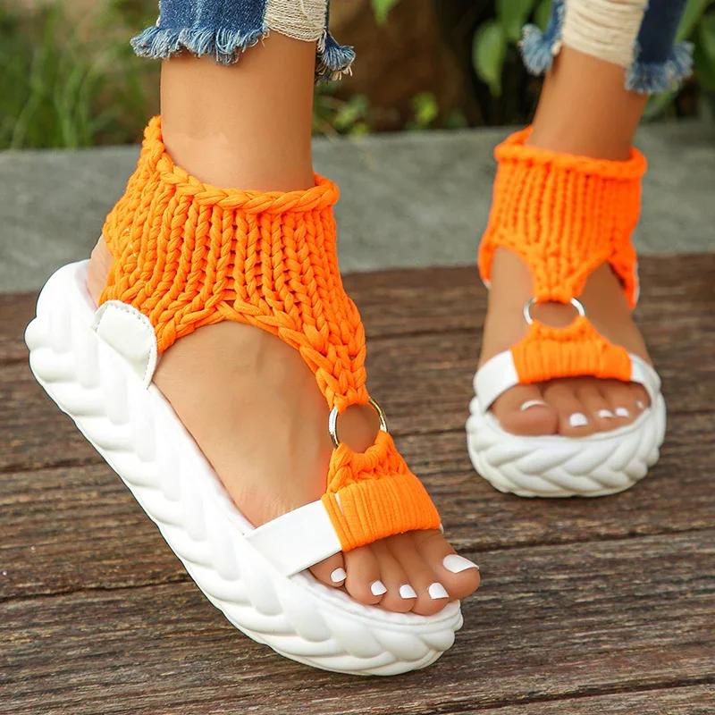 Fashion Platform Women Sandals Designer Open Toe Weave Mid Heels Casual Shoes 2025 New Trend Summer Slingback Walking Zapatillas Femme