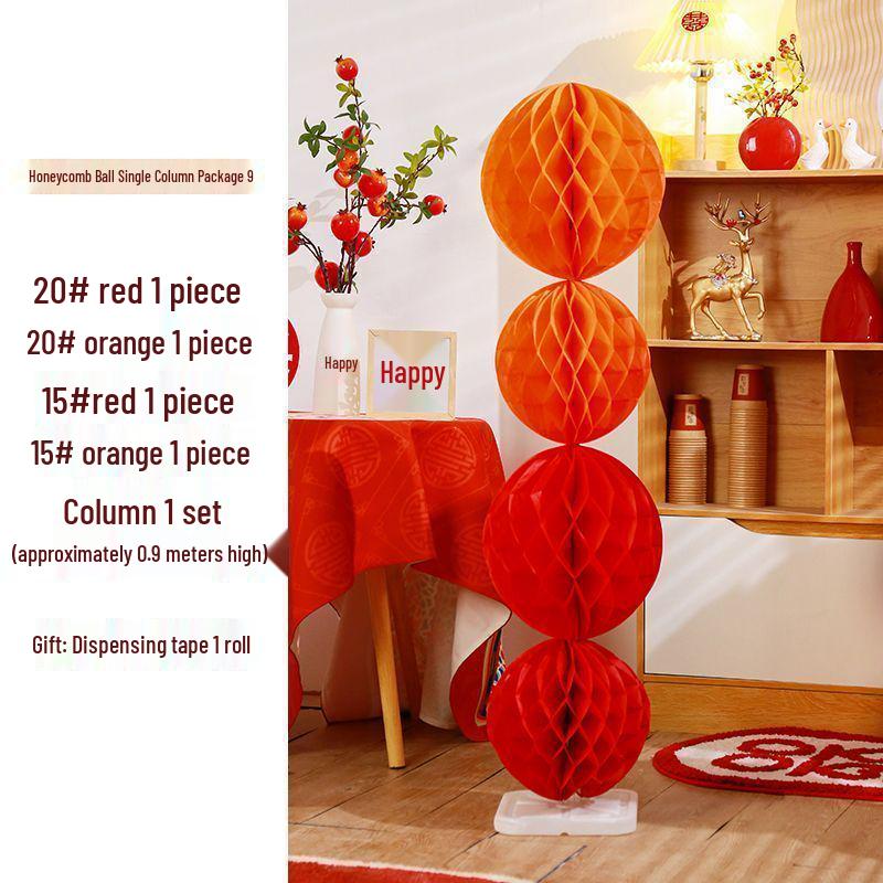 Honeycomb Ball Pillar Lantern for Wedding Room Decoration, Bride Photo Props, Double Happiness Wall Flower