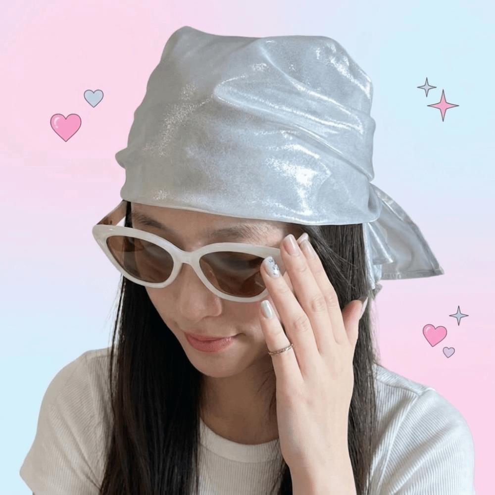 Polyester Shiny Metallic Bandana Stripe Satin Square Turban Liquid Silvery Headscarf  Outings
