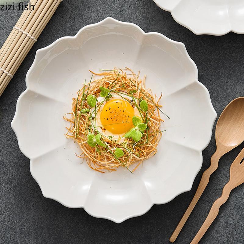 Ren Vit Keramisk Petal Djup Tallrik Hög Skönhet Salladstallrik Dessert Snacks Tallrik Pastatallrikar Molekylär Mat Specialitet Porslin