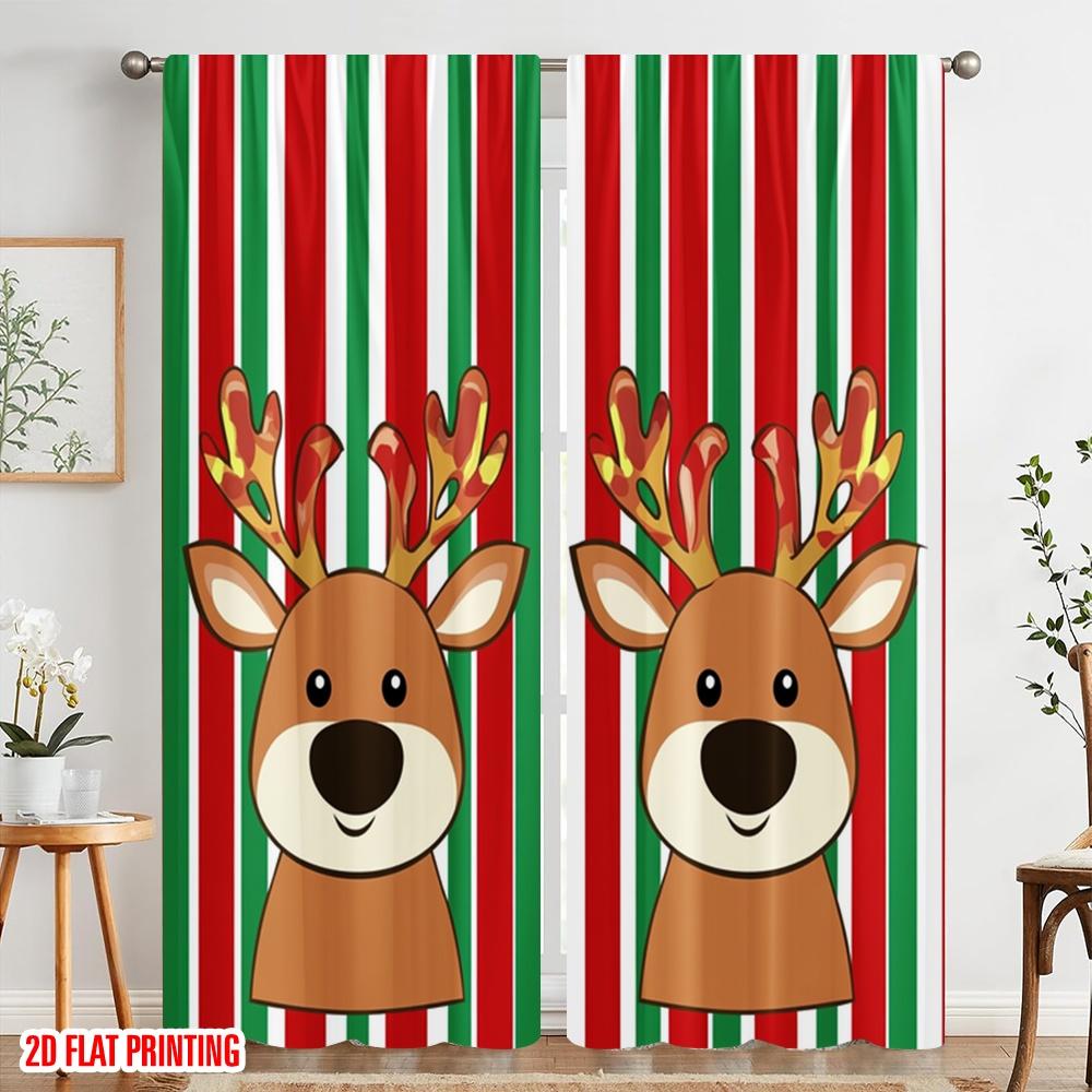 2 Stück, 2D-Flachdruck Vorhänge Niedliches Rentier Weihnachten Festlich (2) Vielseitiger Stoff (ohne Stange) Art Deco Festlich Perfekt für