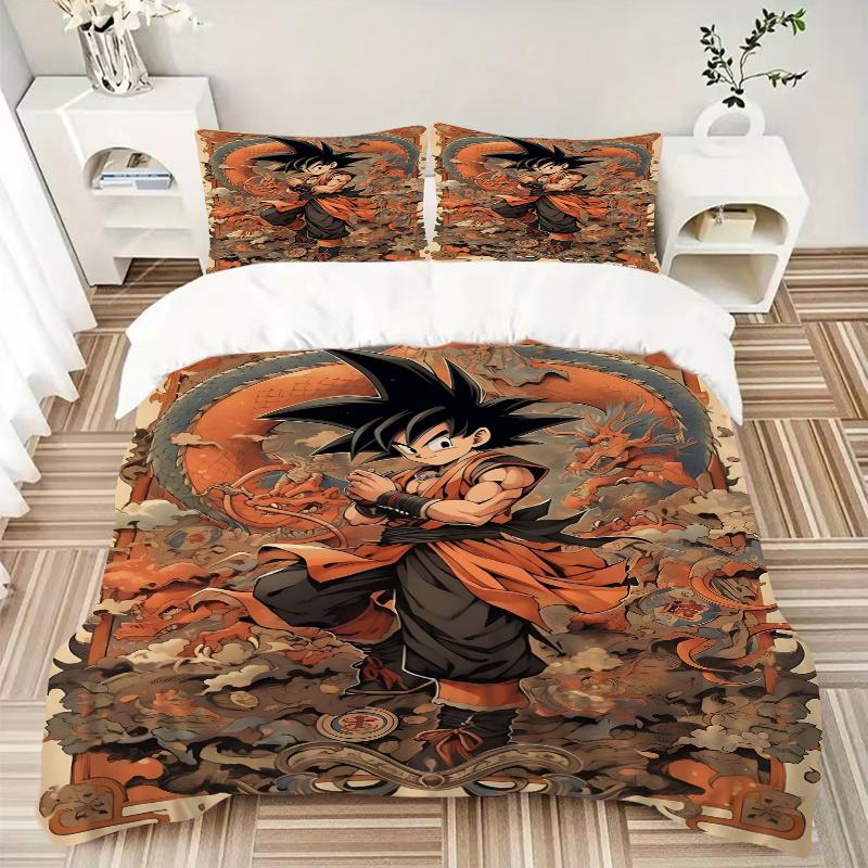 3pcs Goku's Epic Journey Dragon Ball Z Print Bedding Set (1 Cover + 2 Pillowcases, Without Inserts), This Printed Bedding Set is Soft and Co