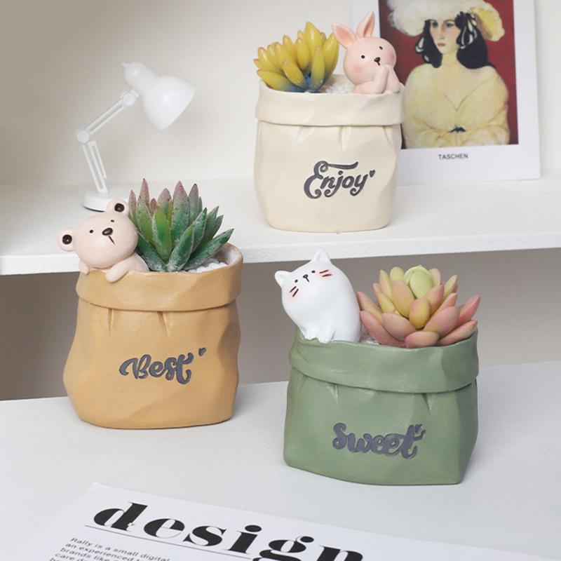 Cute Animal Succulent Pot Resin Flower Pot Planter Home Decor Indoor Decoration Desktop Ornaments Bonsai Plant Pot